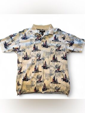 croft & barrow White Polo with Navy and Red Sailboat Print